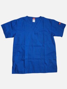 Dickies Men's V-Neck Scrub Top Size Small 816406 Blue RYLZ Fit For Mens 4 Pocket